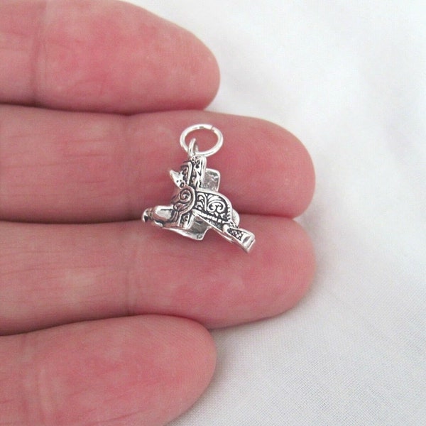 Solid Sterling Silver 14mm western saddle charm (Brand new)