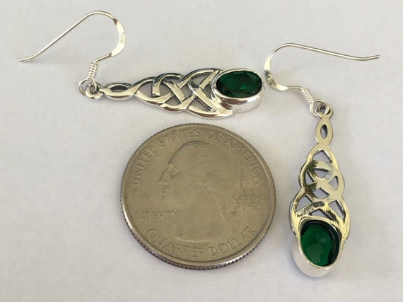 Solid Celtic weave with lab created emerald sterl… - image 2