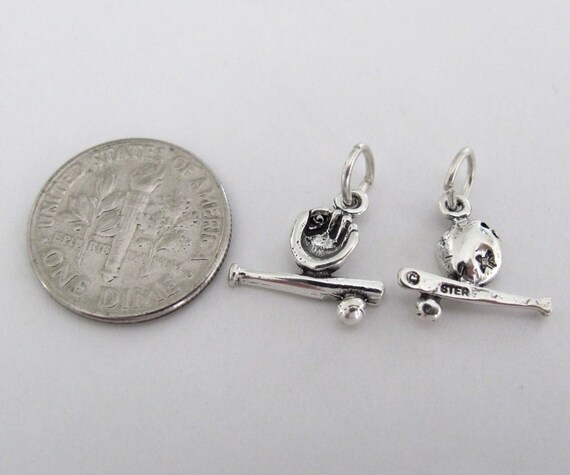 Very small Solid  Sterling Silver Baseball bat gl… - image 2