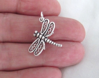 Solid Sterling Silver 22mm 3d dragonfly charm (Brand new)