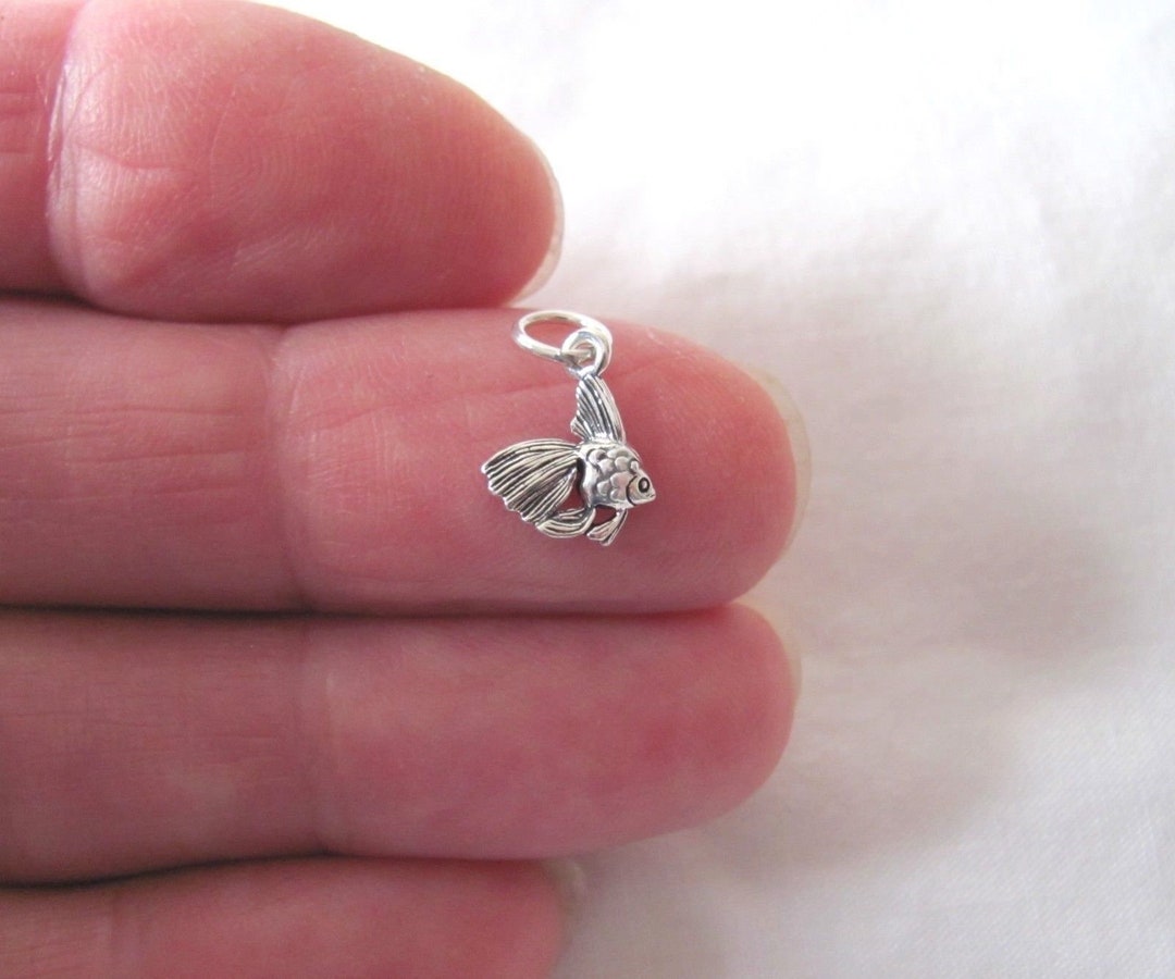 Very Small Solid Sterling Silver Goldfish Tropical Fish Mini Tiny Charm ...