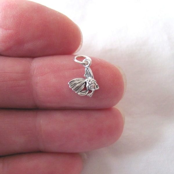 Very small Solid  Sterling Silver Goldfish Tropical fish mini tiny charm. (Brand new)