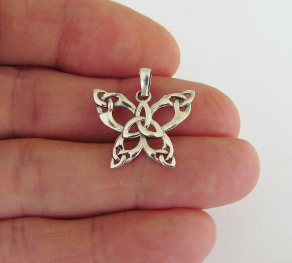 Sterling Silver 17mm Trinity Butterfly pendant (B… - image 1