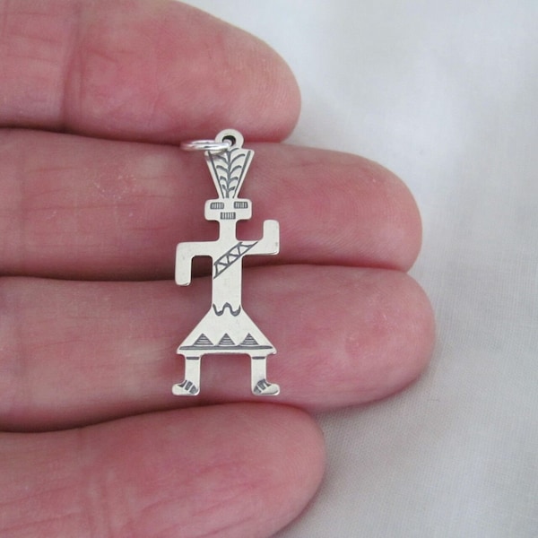 Solid Sterling Silver 2 sided kachina doll dancer flat charm (Brand new)