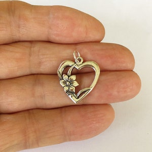 Solid Sterling Silver 21mm Heart with Flower charm (Brand new)