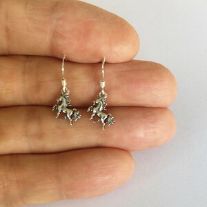 Very small Sterling Silver 11mm Unicorn miniature dangle earrings (Brand new)