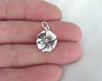 Solid Sterling Silver poppy flower charm (Brand new)