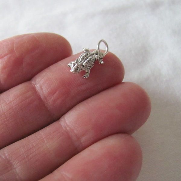 Very small Solid  Sterling Silver horned Toad mini tiny charm. (Brand new)