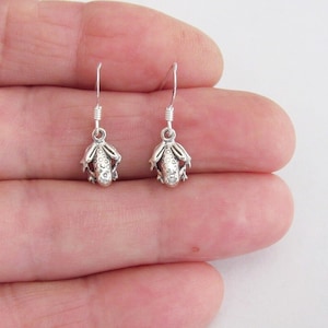 Very small Sterling Silver 11mm Frog miniature dangle earrings (Brand new)