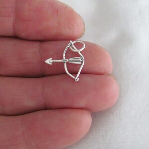 Very small Solid  Sterling Silver 3d bow and arrow mini tiny charm (Brand new)