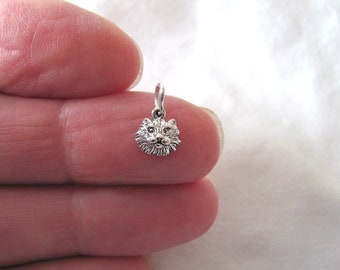 Very small Solid  Sterling Silver Cat face mini tiny charm. (Brand new)