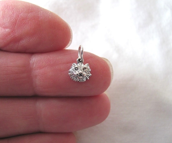 Very small Solid  Sterling Silver Cat face mini t… - image 1