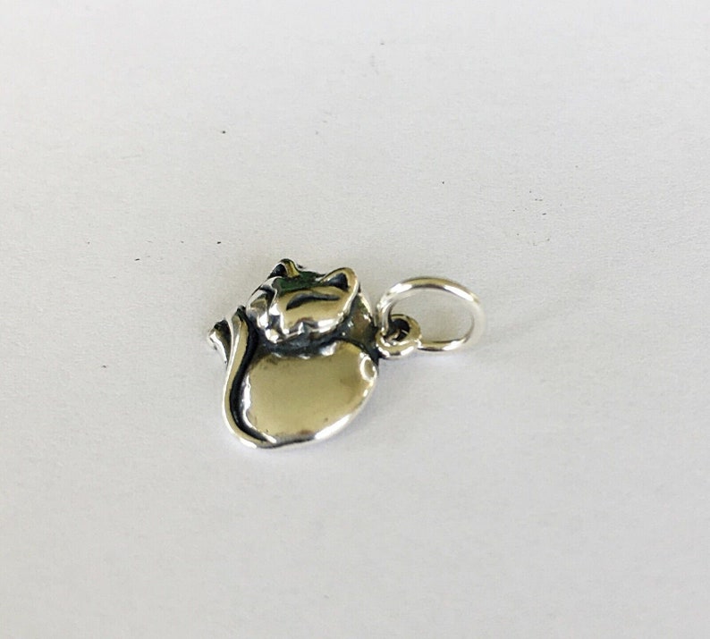 Solid Sterling Silver Cat sleeping small charm Brand new image 3