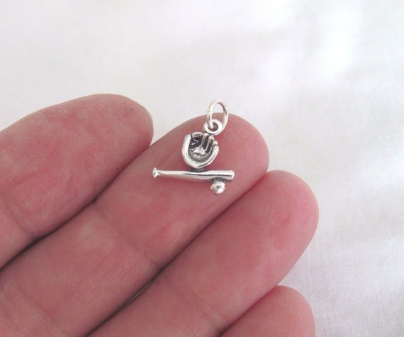 Very small Solid  Sterling Silver Baseball bat gl… - image 1