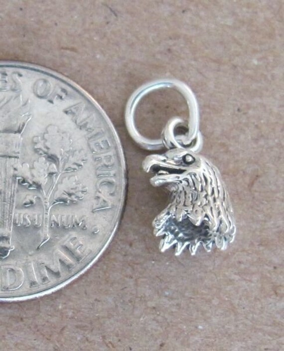 Very small Solid  Sterling Silver tiny 3D Eagle h… - image 2
