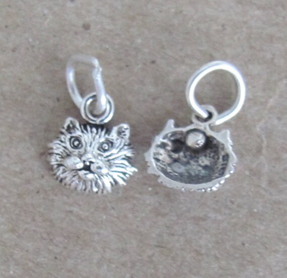 Very small Solid  Sterling Silver Cat face mini t… - image 3