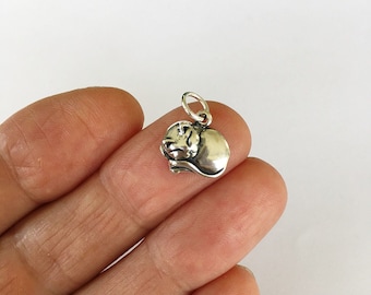 Solid Sterling Silver Cat sleeping small charm (Brand new)