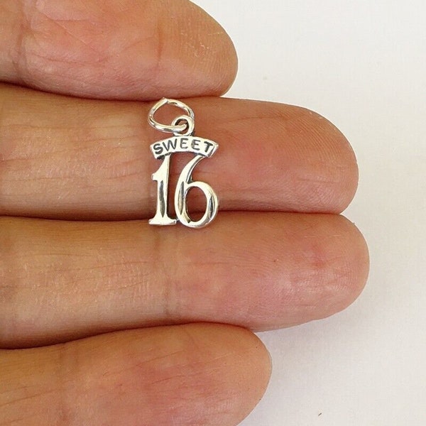 Solid Sterling Silver Sweet 16 sixteen grooved charm (Brand-new) (Brand new)