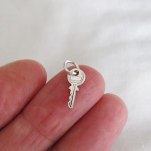 Very small solid Sterling Silver Key mini tiny charm (brand new)