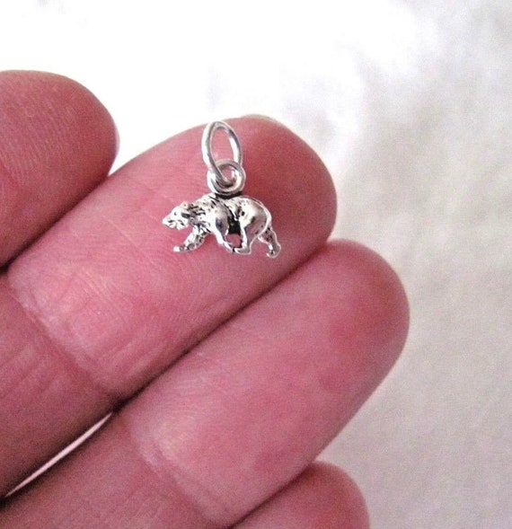 Very small Solid  Sterling Silver tiny 3D Bear mi… - image 1