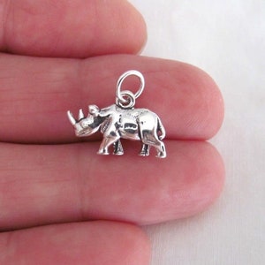 Solid Sterling Silver 3d Rhino Rhinoceros charm (Brand new)