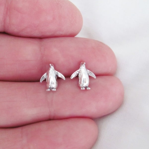 Solid Sterling Silver 10mm Penguin with surgical steel posts, stud earrings.  (Brand new)