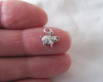Very small Solid  Sterling Silver Pig Piggy bank mini tiny charm. (Brand new)