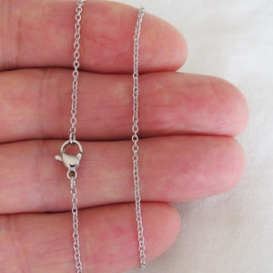 May include: A silver chain necklace with a lobster clasp closure.