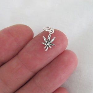 Very small Solid  Sterling Silver marijuana leaf mini tiny charm (Brand new)