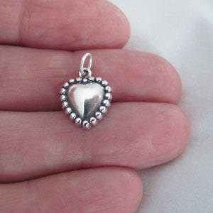Solid Sterling Silver delicate beaded Heart small charm. (Brand new)