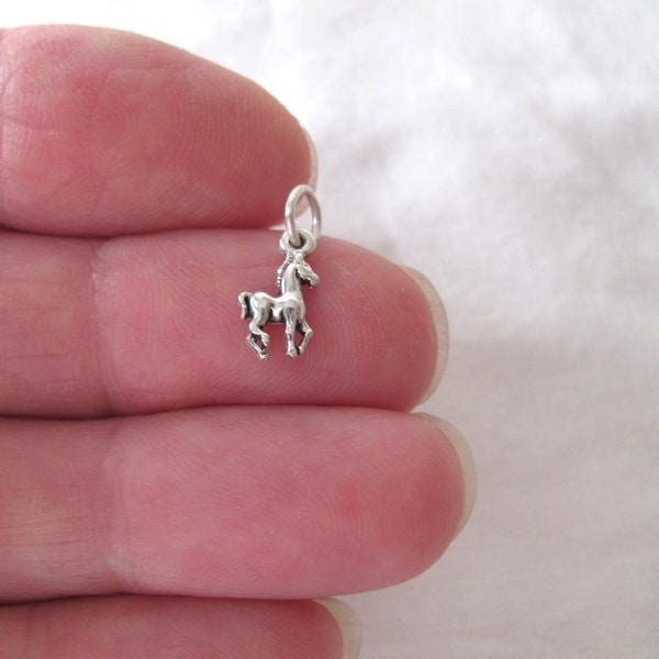 Very small Solid  Sterling Silver Horse miniature tiny charm. (Brand new)