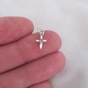 Very small Solid  Sterling Silver Star Cross mini tiny charm (Brand new)