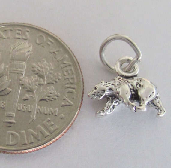 Very small Solid  Sterling Silver tiny 3D Bear mi… - image 2