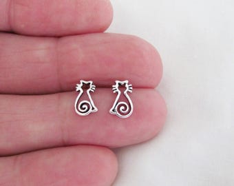 Solid Sterling Silver 10mm Cat outline post stud earrings. (Brand new)