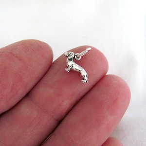 Very small Solid  Sterling Silver Dachshund mini tiny charm. (Brand new)