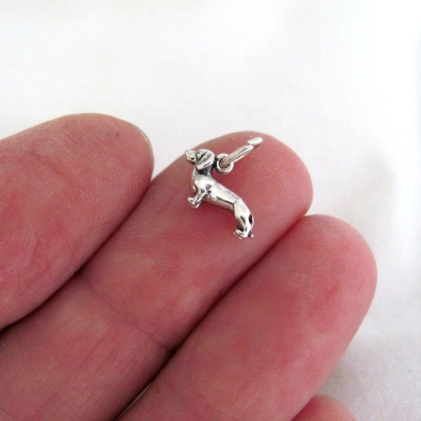 Very small Solid  Sterling Silver Dachshund mini tiny charm. (Brand new)