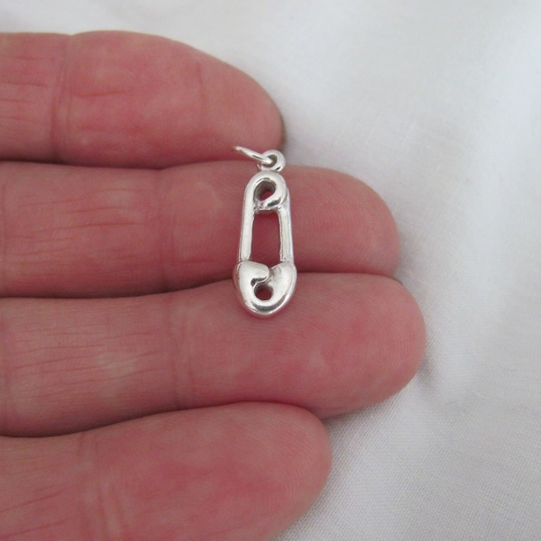 Solid Sterling Silver safety pin charm (Brand new)