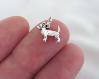 Very small Solid  Sterling Silver 3d Chihuahua dog mini tiny charm. (Brand new)