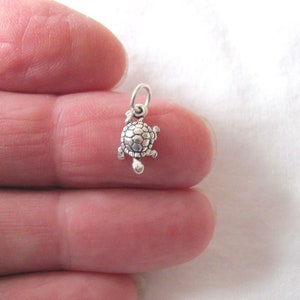 May include: A small silver turtle charm. The turtle is facing to the right and has a detailed shell.