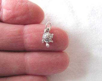 May include: A small silver turtle charm. The turtle is facing to the right and has a detailed shell.