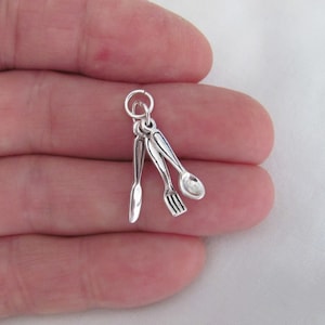 Solid Sterling Silver fork knife and spoon charm (Brand new)