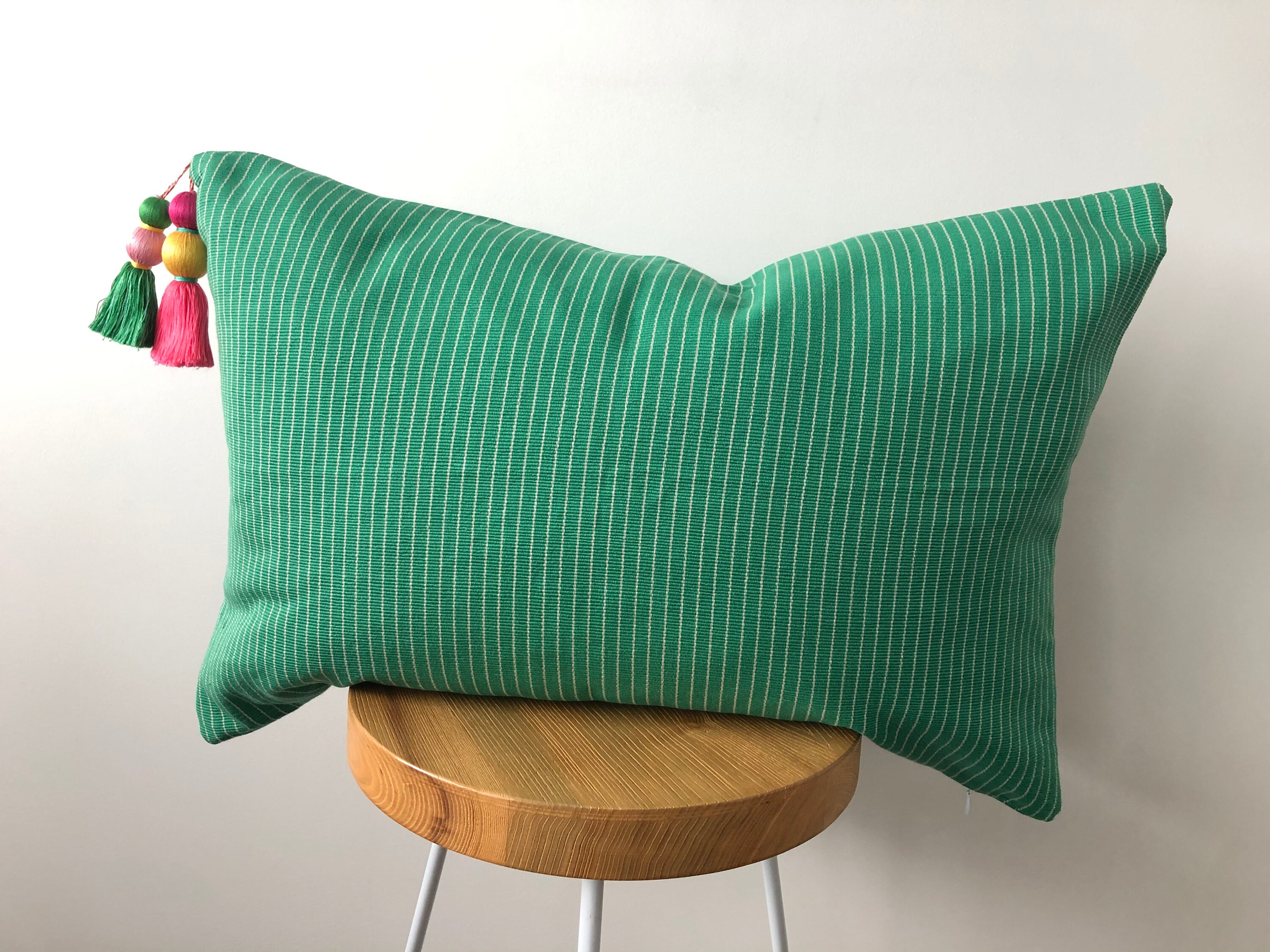 Jade green cushion cover with Tassel Etsy