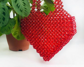 Heart Beads bag, Crystal bead bag, Bead shoulder bag, Women Bead bag, Bead Bag, Gift for women, Gift For Her, Valentines Day, Love gift