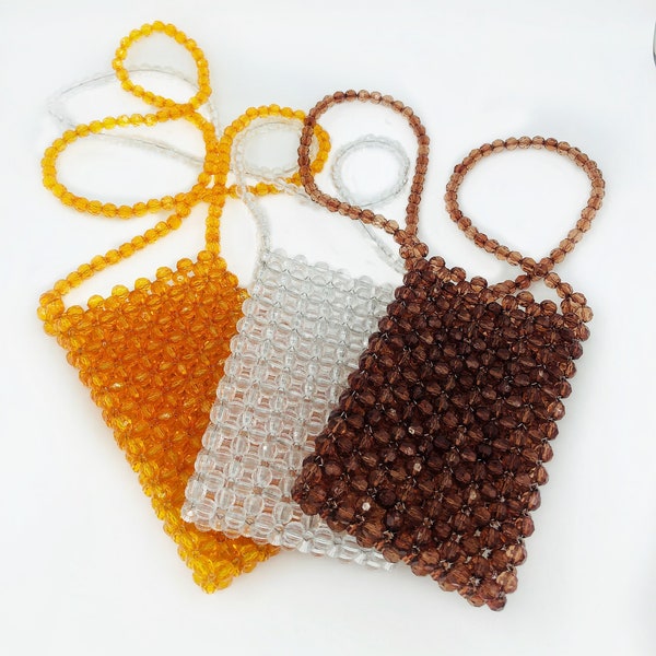 Phone bag, Crystal bead bag,Crossbody Bead , Women Bead bag, Bead Bag, White Bead bag, Brown Crystal Bead Bag, Women handbags