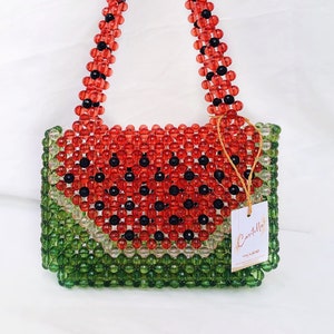 Watermelon Crystal bead bag, Shoulder bag, Women Bead bag, Valentines Day, Gift For Her ,Women handbags, Love gift image 2