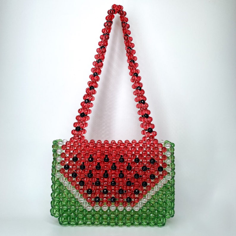Watermelon Crystal bead bag, Shoulder bag, Women Bead bag, Valentines Day, Gift For Her ,Women handbags, Love gift image 1