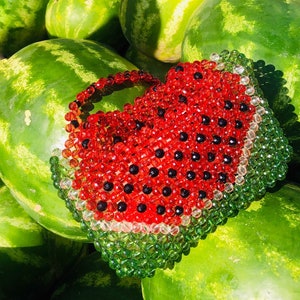 Watermelon Crystal bead bag, Shoulder bag, Women Bead bag, Valentines Day, Gift For Her ,Women handbags, Love gift image 3