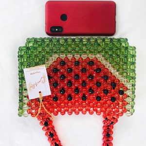 Watermelon Crystal bead bag, Shoulder bag, Women Bead bag, Valentines Day, Gift For Her ,Women handbags, Love gift image 6