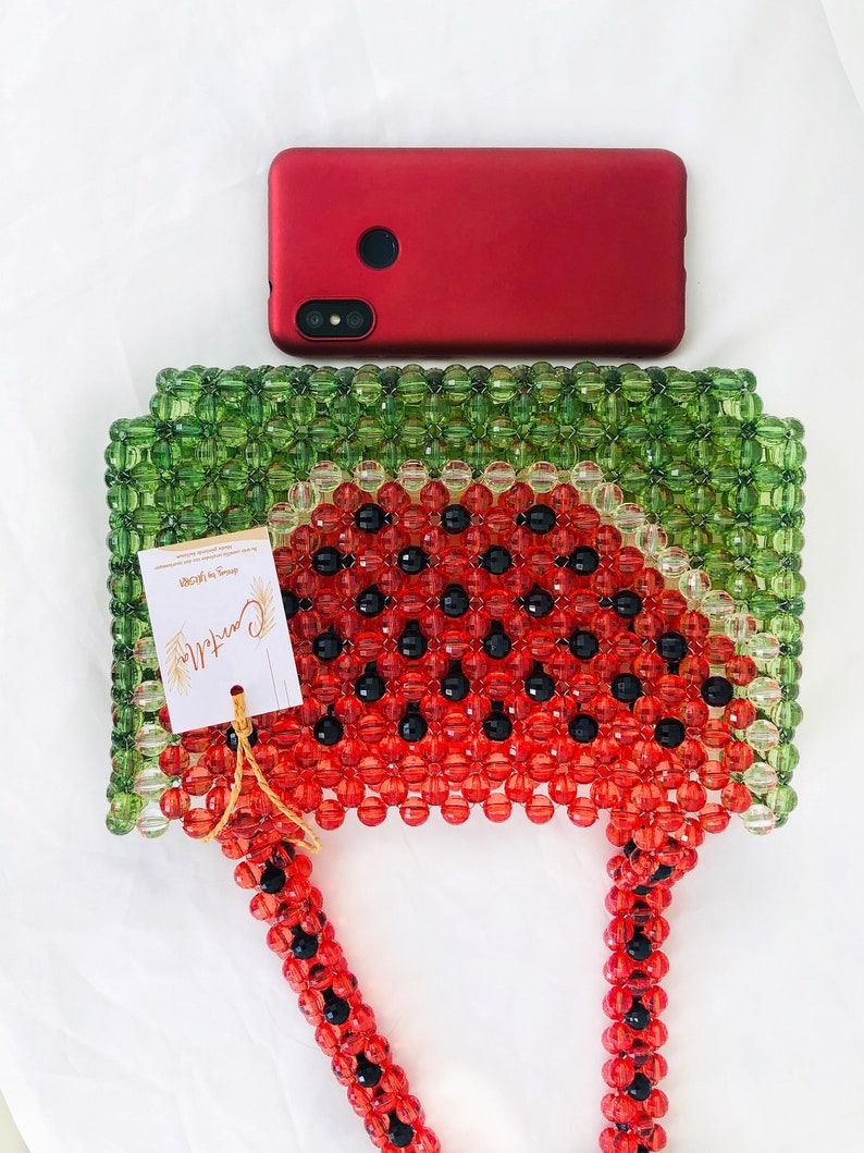 Watermelon Crystal bead bag, Shoulder bag, Women Bead bag, Valentines Day, Gift For Her ,Women handbags, Love gift image 6