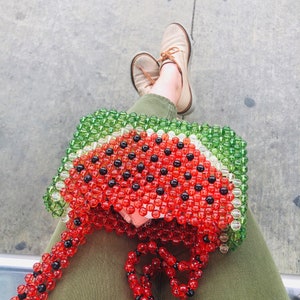 Watermelon Crystal bead bag, Shoulder bag, Women Bead bag, Valentines Day, Gift For Her ,Women handbags, Love gift image 7